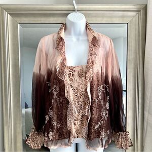 BIBA Blouse, Shirt Printed leopard, embroidered on the sides Transparent Sz. 42